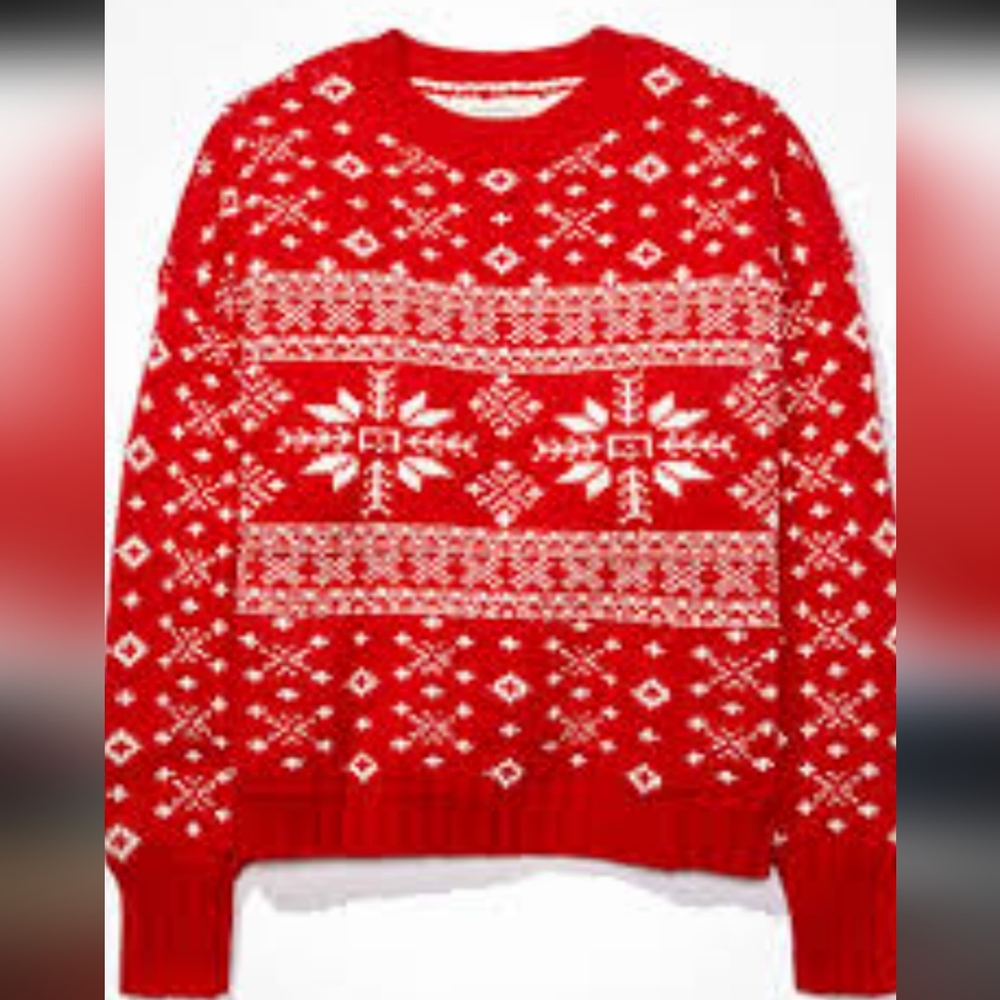 NWT American Eagle Knit Red Snowflake Pattern Sweater